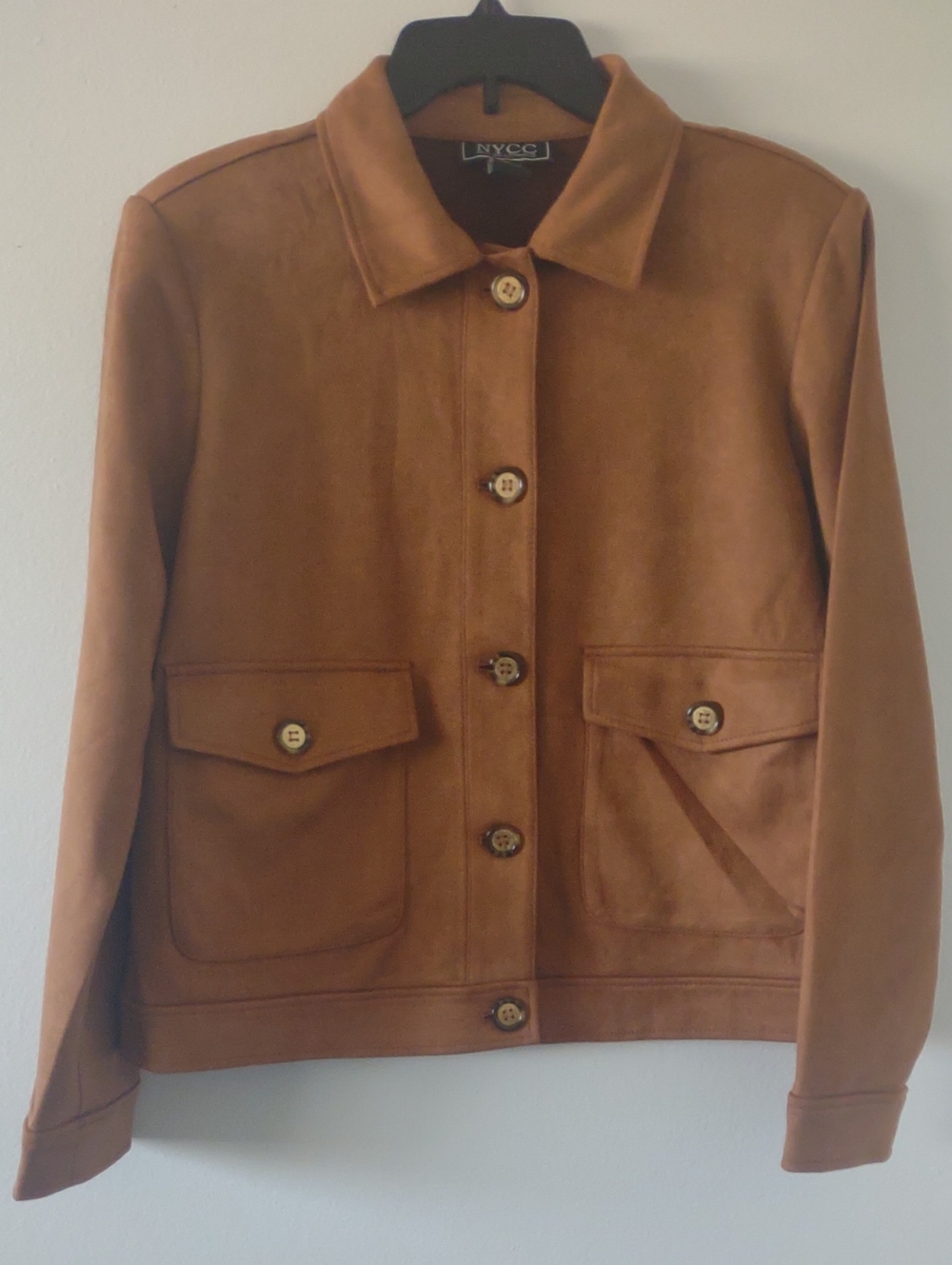 NYCC Women's Suede-Look Button Front Jacket in Camel Fall